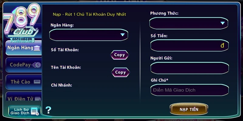 Gửi tiền vào tài khoản 789Club qua ngân hàng Gửi tiền vào tài khoản 789Club qua ngân hàng